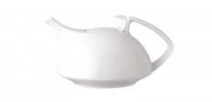 Teekanne, weiß, aus der Serie TAC von Rosenthal, Design von Walter Gropius