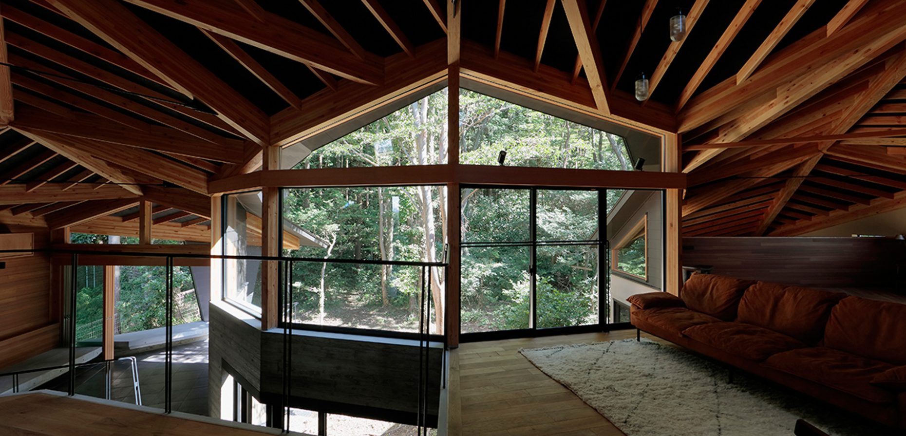 Statt einen im Weg stehenden Stewart-Baum zu fällen, entschieden sich Takeshi Hirobe Architects, das Haus Phase Dance um diesen herum zu entwickeln. Das Foto zeigt den Blick auf den Baum als Zentrum des gesamten Projekts. © Koichi Torimura