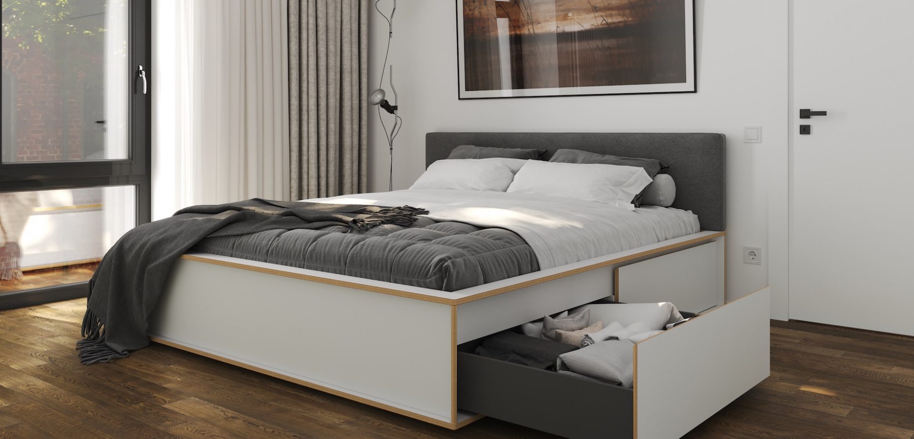 Mit SPAZE hat Müller Small Living jetzt ein Bett im Programm, das ansprechende Optik, hohen Liegekomfort und maximalem Stauraum verbindet. Entstanden ist es in Kooperation mit dem Designbüro kaschkasch.
